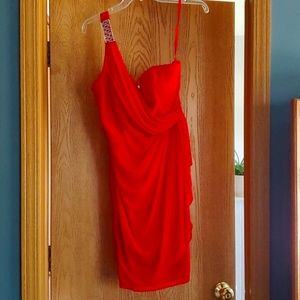 Cache 1 Shoulder Red Mini Dress
